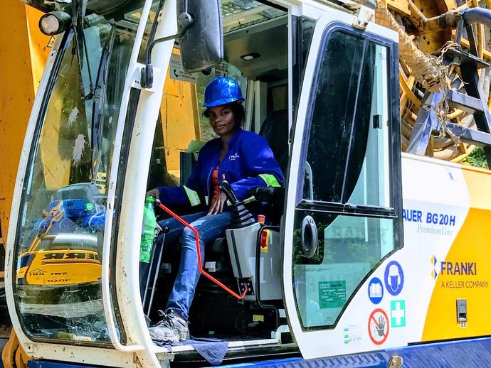 Female rig operator on a Keller site in Africa